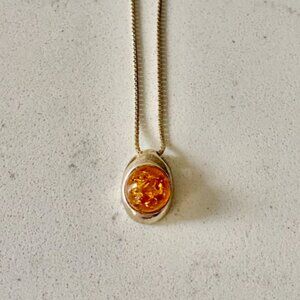 Vintage Sterling Silver Amber Drop Pendant